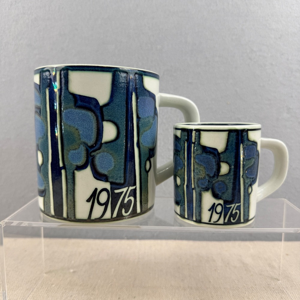 Royal Copenhagen 1975 Fajance‎ Year Mug Set Large & Small 925 Silver
